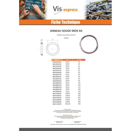 1 X Anneau Soudé Inox A4 10X70 2 1 X Anneau Soudé Inox A4 10X70 – Image 2