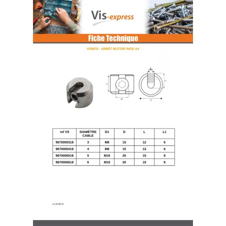 1 X ARRET BUTOIR Inox A4 Pour Câble De Diamètre 5 2 1 X ARRET BUTOIR Inox A4 Pour Câble De Diamètre 5 – Image 2