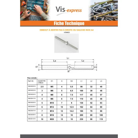 1 X Embout à Sertir Fileté Pas Droite Inox A4 Câble 4 M6 Longueur Total 110 3 1 X Embout à Sertir Fileté Pas Droite Inox A4 Câble 4 M6 Longueur Total 110 – Image 3