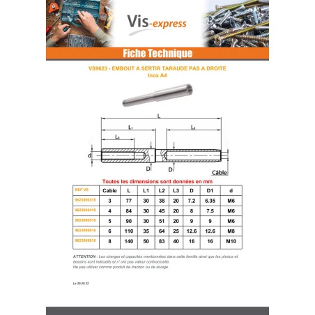 1 X Embout à Sertir Taraudé Pas à Droite Pour Cable De Diamètre 4 Inox A4 2 1 X Embout à Sertir Taraudé Pas à Droite Pour Cable De Diamètre 4 Inox A4 – Image 2