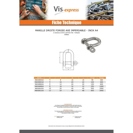1 X Manille Droite Forgée Axe IMP Inox A4 Diamètre 6 2 1 X Manille Droite Forgée Axe IMP Inox A4 Diamètre 6 – Image 2