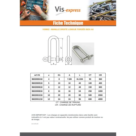 1 X Manille Droite Longue Forgée Inox A4 Diamètre 12 3 1 X Manille Droite Longue Forgée Inox A4 Diamètre 12 – Image 3