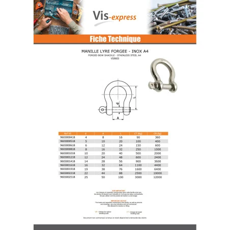 1 X Manille LYRE Forgée Inox A4 Diamètre 14 2 1 X Manille LYRE Forgée Inox A4 Diamètre 14 – Image 2