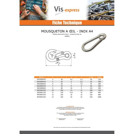 1 X Mousqueton à Oeil Inox A4 Diamètre 12 2 1 X Mousqueton à Oeil Inox A4 Diamètre 12 – Image 2