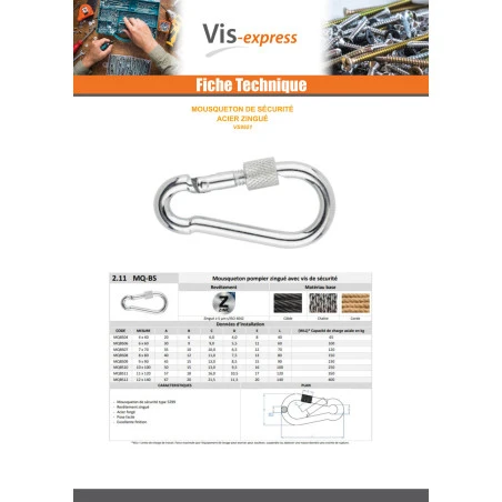 1 X Mousqueton De Sécurité Diamètre Câble 6 Acier Zingué 2 1 X Mousqueton De Sécurité Diamètre Câble 6 Acier Zingué – Image 2