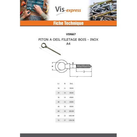 1 X Piton à Oeil Filetage Bois OEIL18 8X80 2 1 X Piton à Oeil Filetage Bois OEIL18 8X80 – Image 2