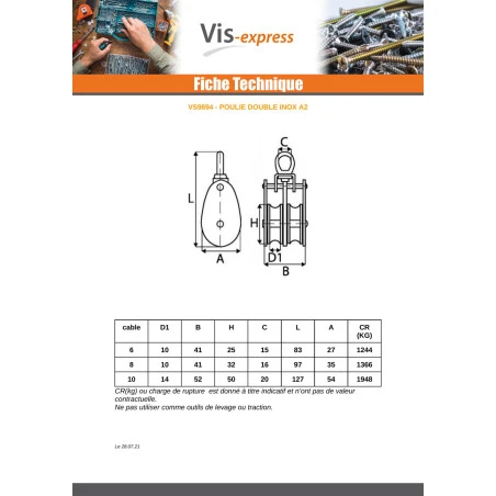 1 X POULIE Double De 25 Inox A2 Pour Câble De 6 2 1 X POULIE Double De 25 Inox A2 Pour Câble De 6 – Image 2
