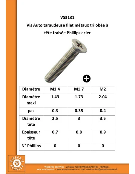 1 X Vis Autotaraudeuse Filet Métaux Tête Fraisée TF Phillips Acier Zingué Blanc 1.7X6 2 1 X Vis Autotaraudeuse Filet Métaux Tête Fraisée TF Phillips Acier Zingué Blanc 1.7X6 – Image 2