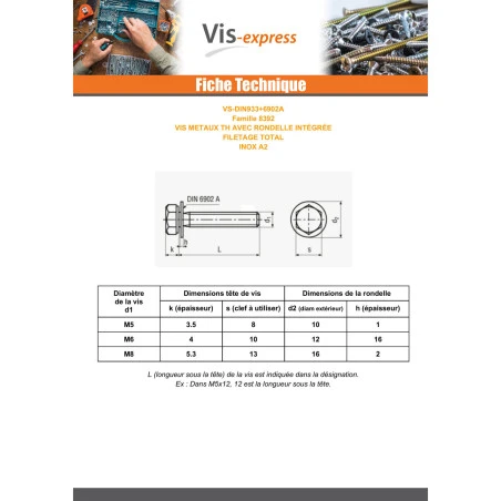 1 X Vis Métaux Tête Hexagonale TH Filetage Total Avec RD IMP M5X12 Inox A2 2 1 X Vis Métaux Tête Hexagonale TH Filetage Total Avec RD IMP M5X12 Inox A2 – Image 2